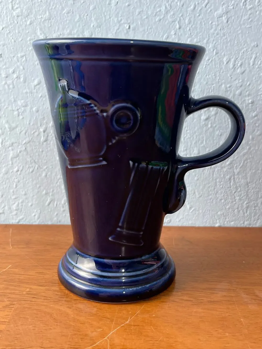VTG Homer Laughlin Fiestaware Mug Embossed Cobalt Blue Pedestal Cappucino Latte